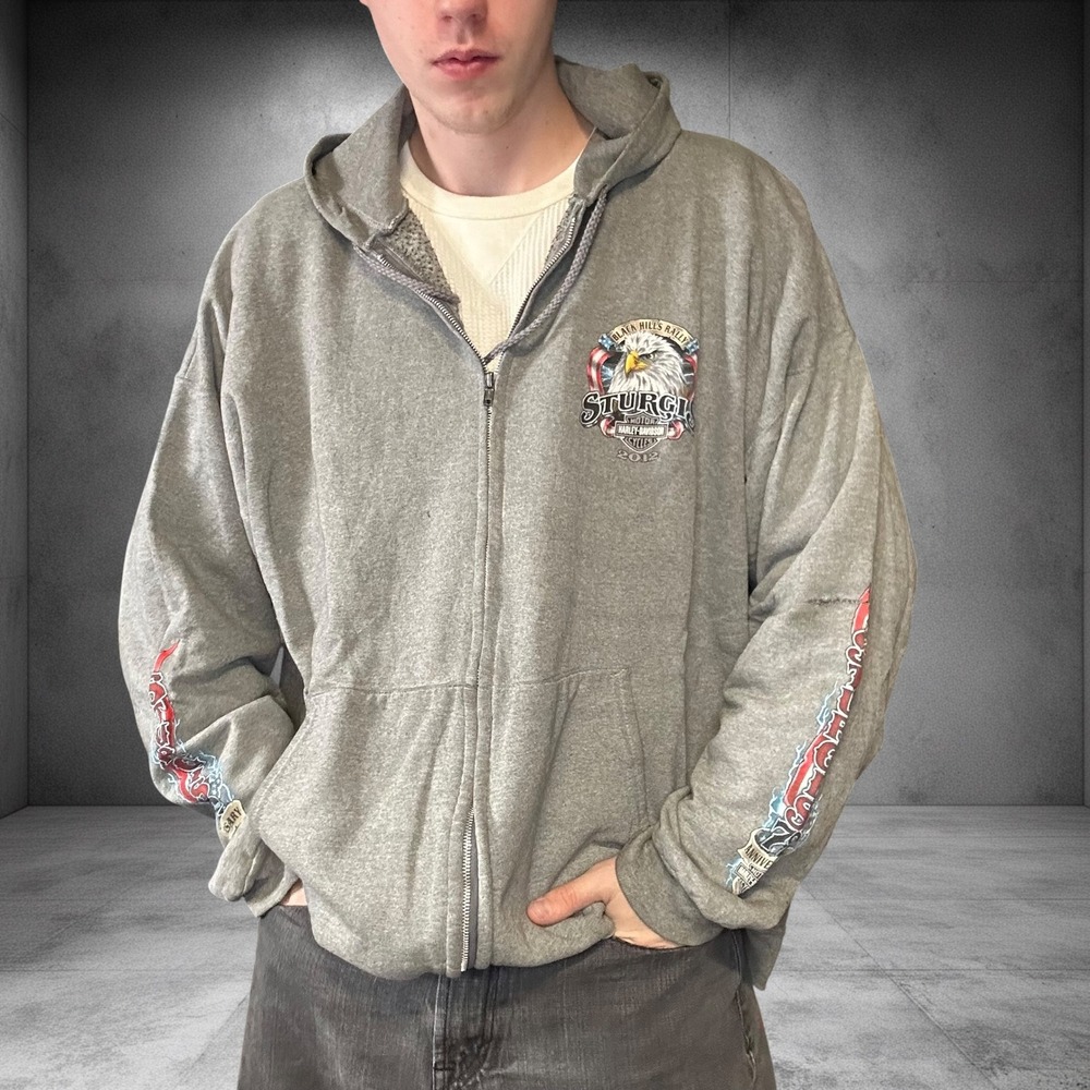 Vintage Harley Davidson Sturgis 2012 Zip Up Hoodie Grey XL 72nd Anniversary